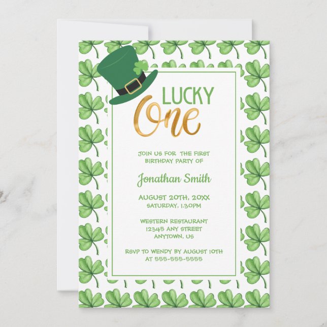 Invitation Clou vert Lucky One Anniversaire de enfant de St P (Devant)