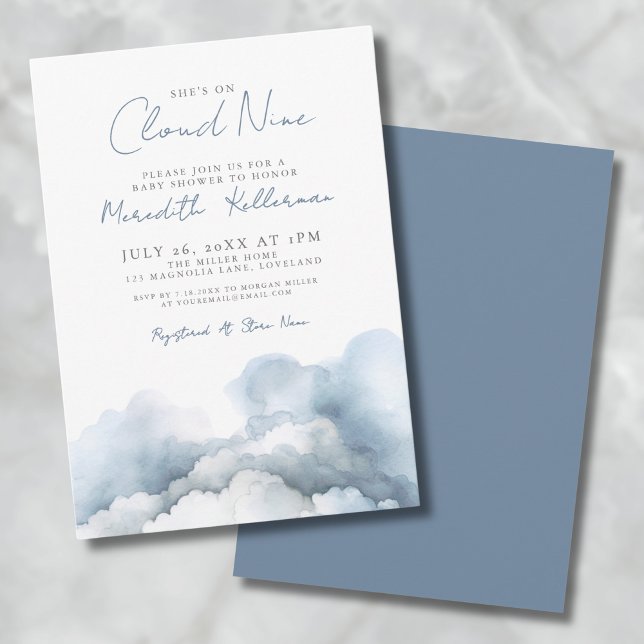 Invitation Cloud Neuf 9 Elégant Baby shower Bleu (Cloud Nine 9 Elegant Blue Baby Shower Invitation)