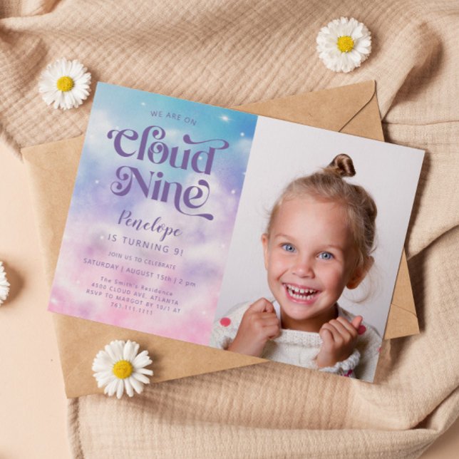 Invitation Cloud Nine Girls 9th Birthday Photo (Créateur téléchargé)