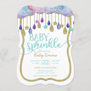 Invitation Clouds Gold Stars Saupoudrer Baby shower Invitatio