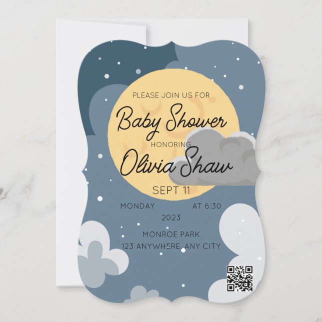 Invitation Cloudy Night Sky QR Code Baby shower Modèle (Devant)