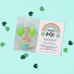 Invitation Clover bleu Arc en ciel Lucky One Photo 1er annive