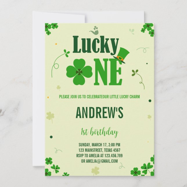 Invitation Clover Vert Lucky Un Premier Anniversaire (Devant)