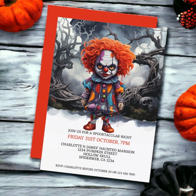 Invitation Clown d'Halloween à Woods (Halloween Scary Clown In Woods Invitations from Ricaso)
