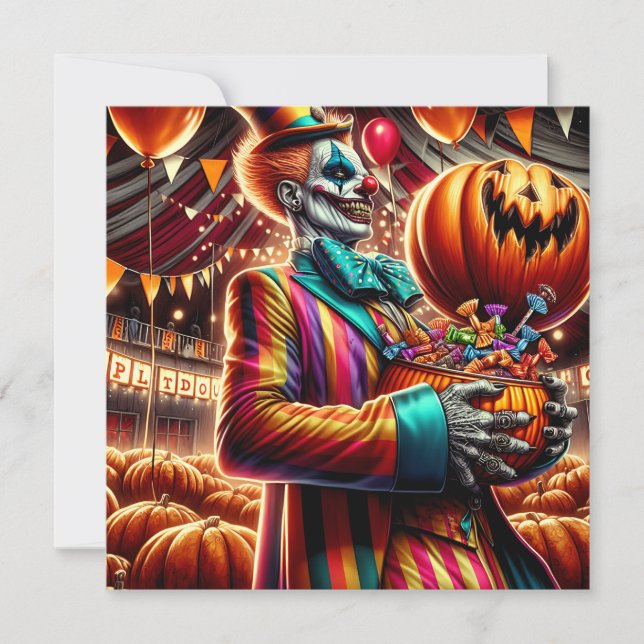 Invitation Clown effrayant avec Jack O' Lantern Halloween (Devant)