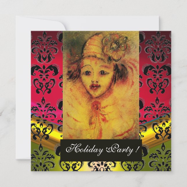 Invitation CLOWN EN JAUNE, ROUGE, BLACK DAMASK MONOGRAM Gem (Devant)