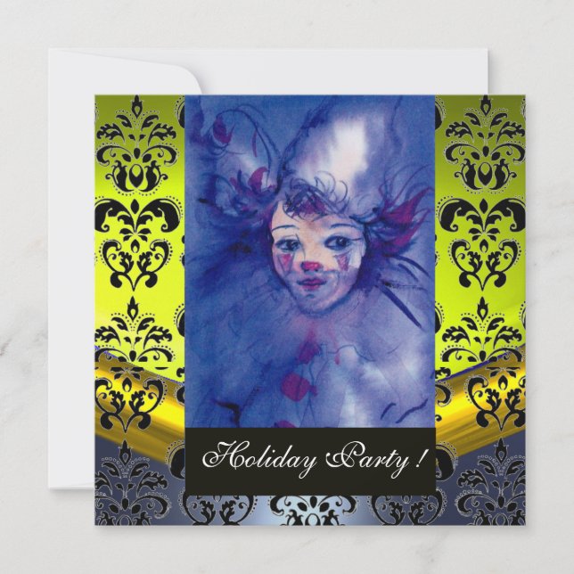 Invitation CLOWN EN PURPLE, JAUNE BLACK DAMASK MONOGRAM bleu (Devant)