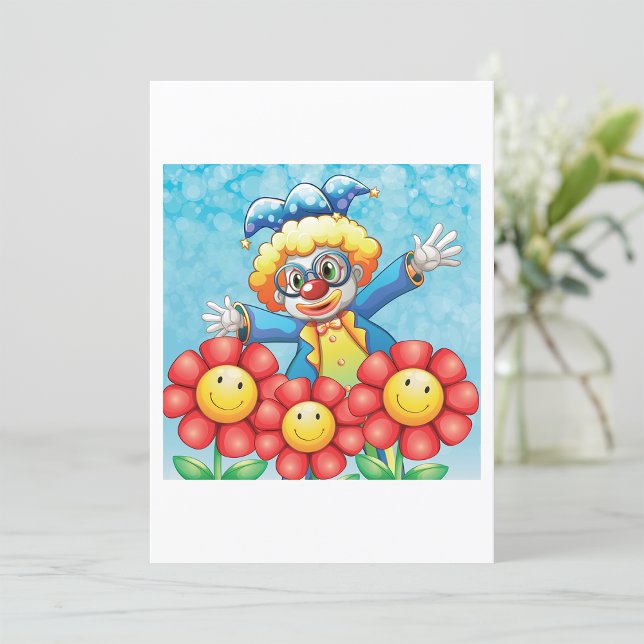 Invitation Clown Joyeux et Fleurs Sourires (Créateur téléchargé)