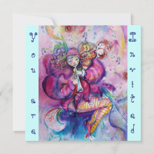 Invitation CLOWN MUSICAL, rose bleu