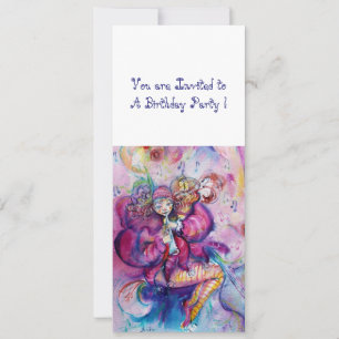 Invitation CLOWN MUSICAL, rose bleu blanc
