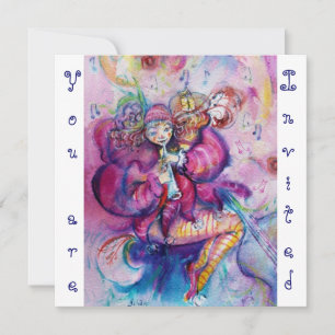 Invitation CLOWN MUSICAL ,rose bleu ,blanc