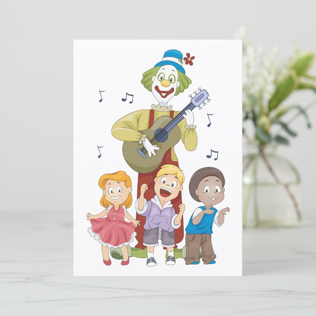 Invitation Clown musicien drôle avec des enfants dansants (Créateur téléchargé)