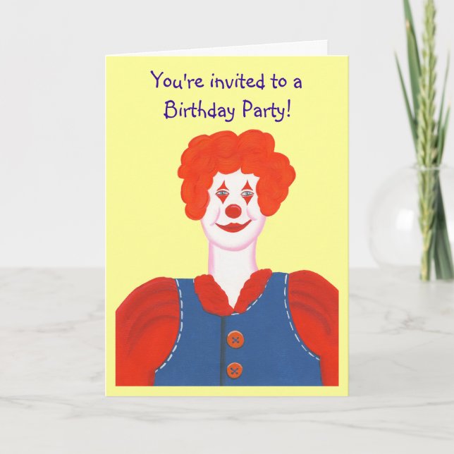 Invitation Clown souriant Peinture de cheveux rouges fête d'a (Devant)