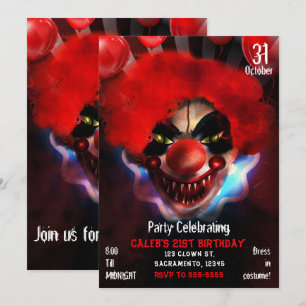 Invitation Clown Tueur Effrayant et Flippant Fête d'anniversa
