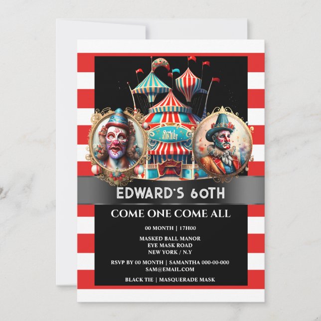 Invitation Clowns de cirque carnaval showman drapeaux de tent (Devant)