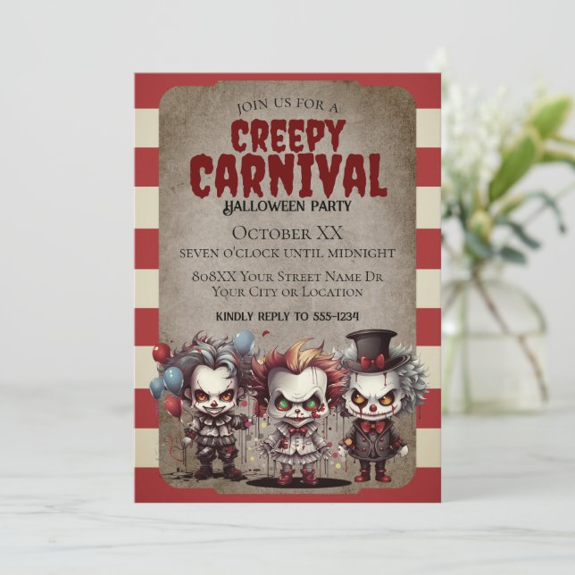 Invitation Clowns effrayants Fête du Carnaval d'Halloween (Debout devant)