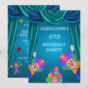 Invitation Clowns Espions 4ème Anniversaire Garçon Double Fac