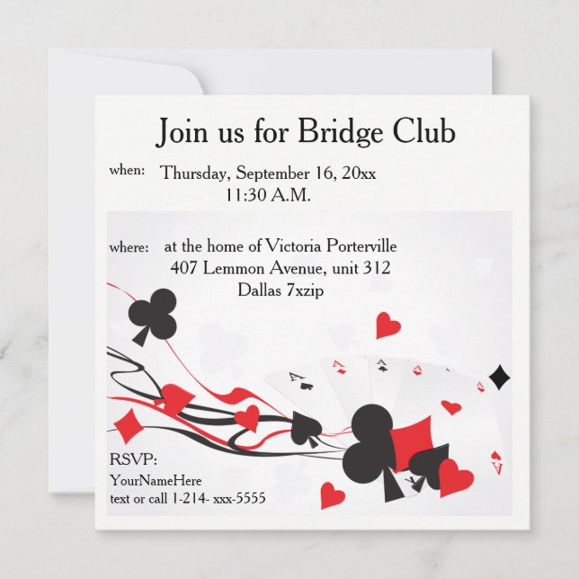 Invitation Club de bridge (Devant)