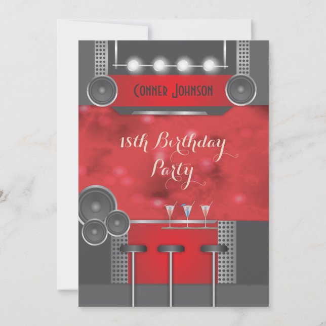Invitation Club de nuit noir et rouge 18e anniversaire invita (Dos)