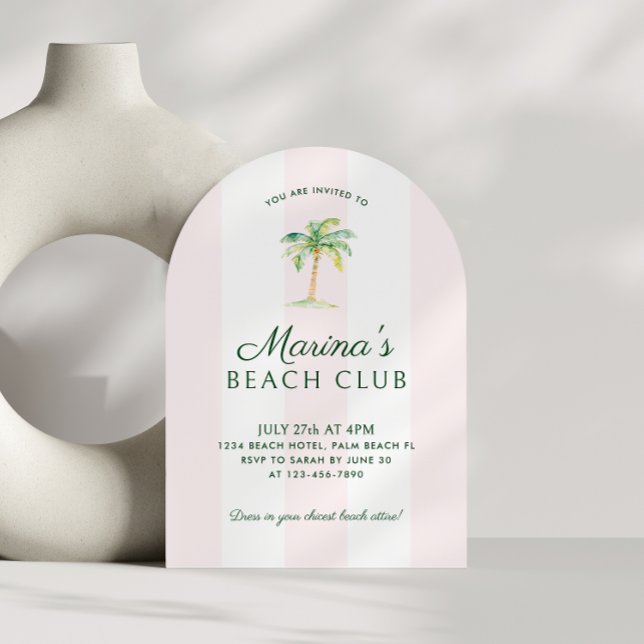 Invitation Club de plage Blush Pink Cabana Stripes Anniversai (Créateur téléchargé)