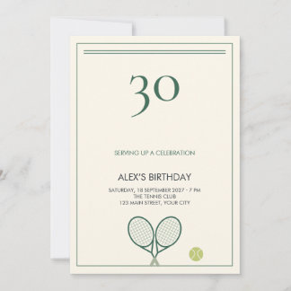 Invitation Club de Tennis Vert Crème Milestone Anniversaire