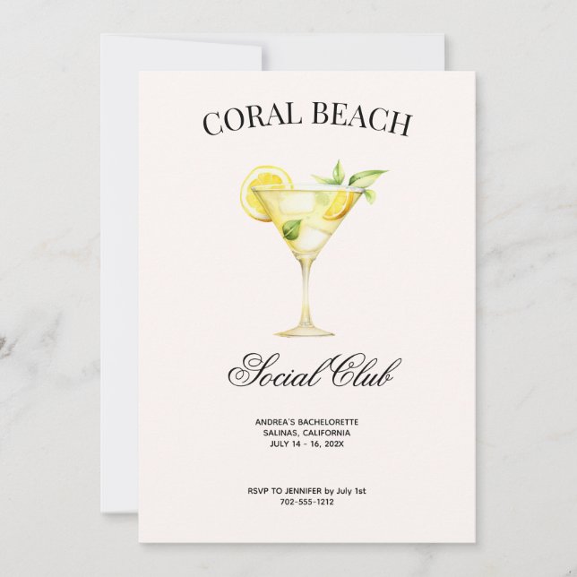 Invitation Club Social de Cocktail Citron Emplacement Personn (Devant)