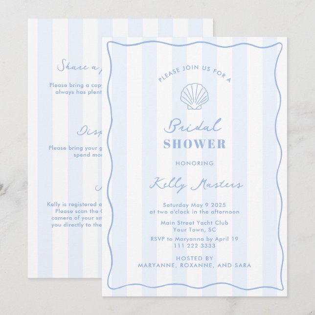 Invitation Coastal Blue And White Bridal Shower (Devant / Derrière)