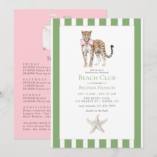Invitation Coastal Chic Beach Club Bachelorette Weekend (Devant / Derrière)
