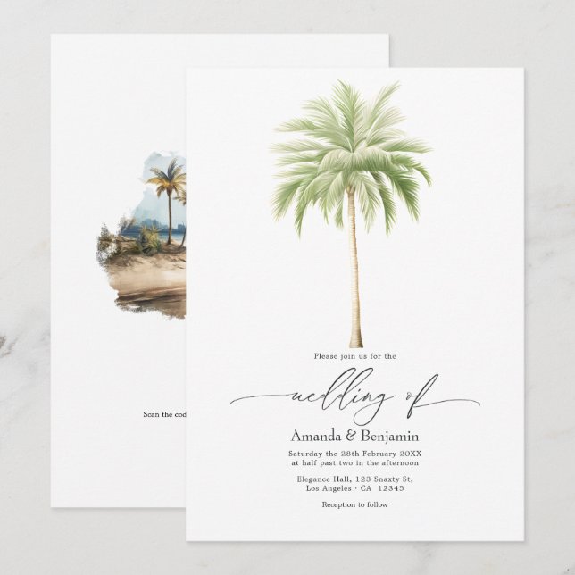 Invitation Coastal Chic Beach Wedding QR Code (Devant / Derrière)