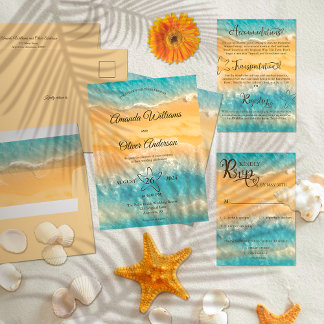 Invitation Coastal Chic Golden Sand Turquoise Mariage d'eau