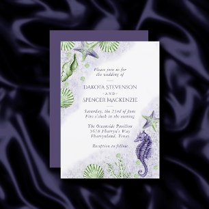 Invitation Coastal Chic   Mariage nautique pourpre et vert