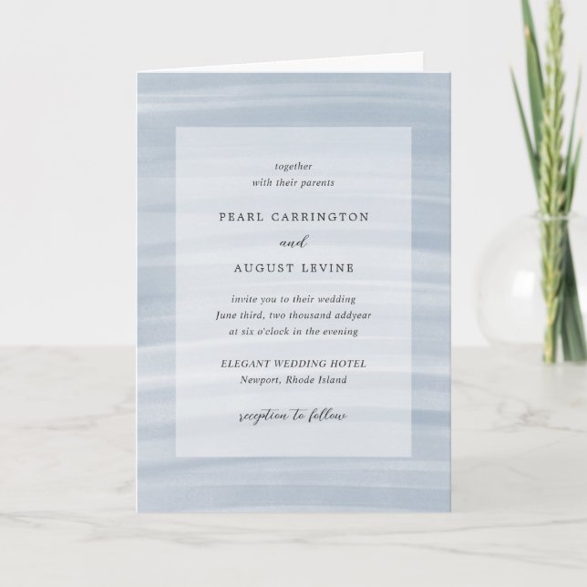 Invitation Coastal Chic Muted Blue Mariage élégant (Devant)