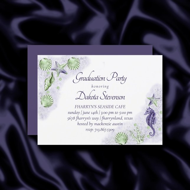 Invitation Coastal Chic | Purple and Lime Green Graduation (Créateur téléchargé)