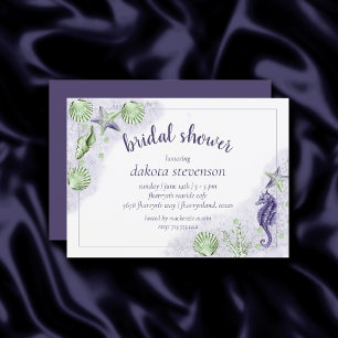 Invitation Coastal Chic   Purple et Green Sea Life Douche