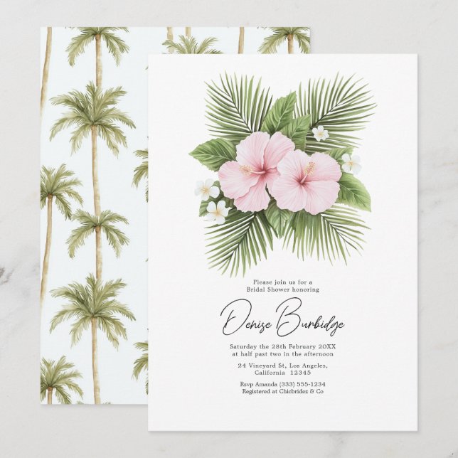 Invitation Coastal Chic Tropical Floral Bridal Shower (Devant / Derrière)