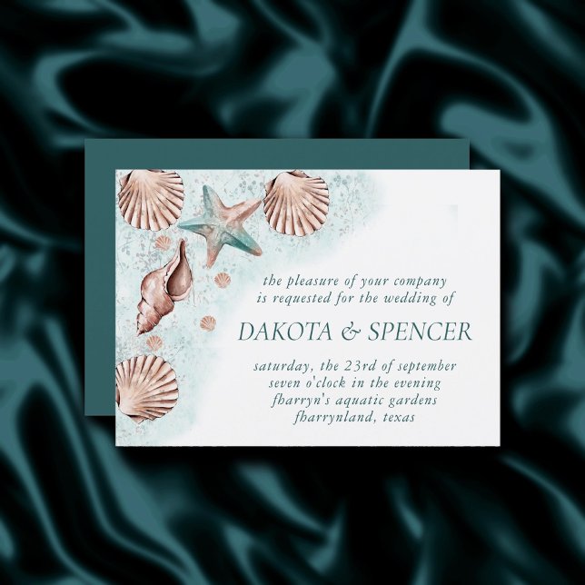 Invitation Coastal Chic | Turquoise Green et Coral Reef Maria (Créateur téléchargé)