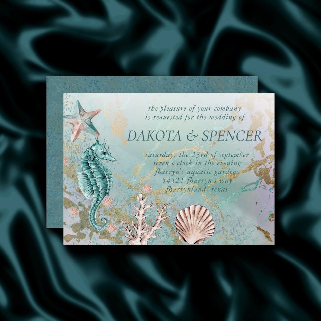 Invitation Coastal Chic | Turquoise Green et Coral Reef Maria (Créateur téléchargé)