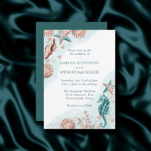 Invitation Coastal Chic Turquoise Green et Coral Reef Maria