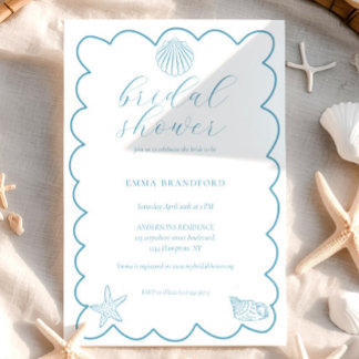 Invitation Coastal Doodle Blue White Bridal Shower 
