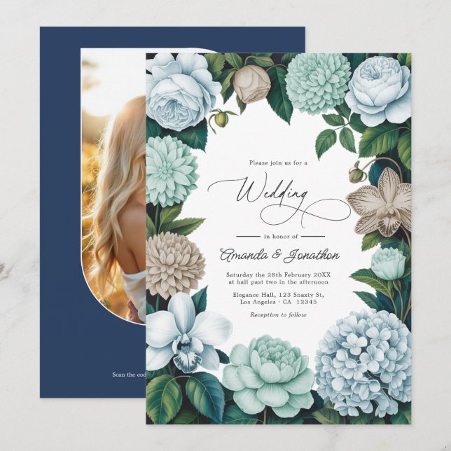Invitation Coastal Fog/Seafoam Tint & Driftwood Beige Wedding (Devant / Derrière)