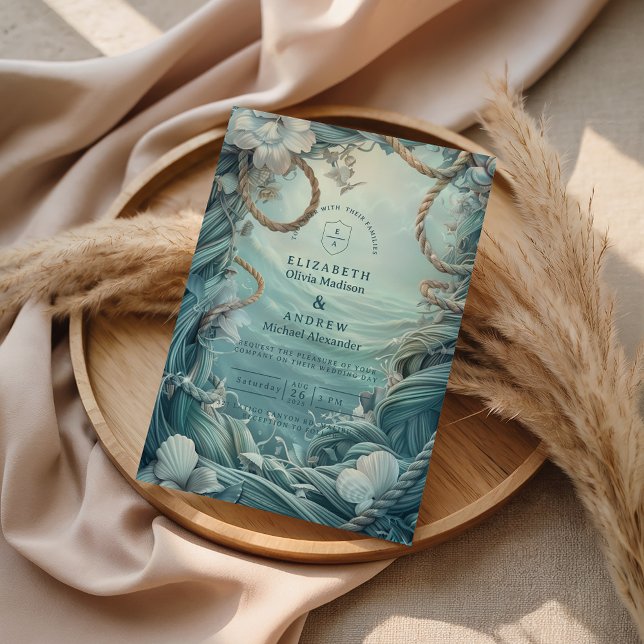 Invitation Coastal Rope Botanical Ocean Wedding (Créateur téléchargé)
