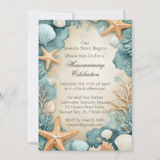 Invitation Coastal Sandy Beach Seashells Housewarming Party