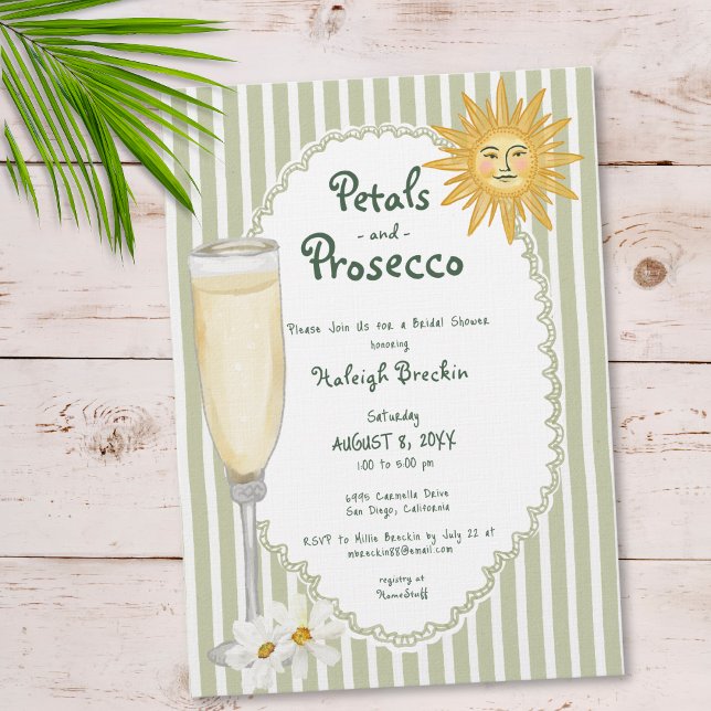 Invitation Coastal Sun Palm Petals & Prosecco Bridal Shower (Coastal Sun Palm Petals & Prosecco Bridal Shower Invitation)