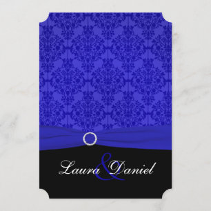 Invitation Cobalt Blue et Black Mariage damassé