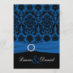 Invitation Cobalt Blue et Black Mariage damassé