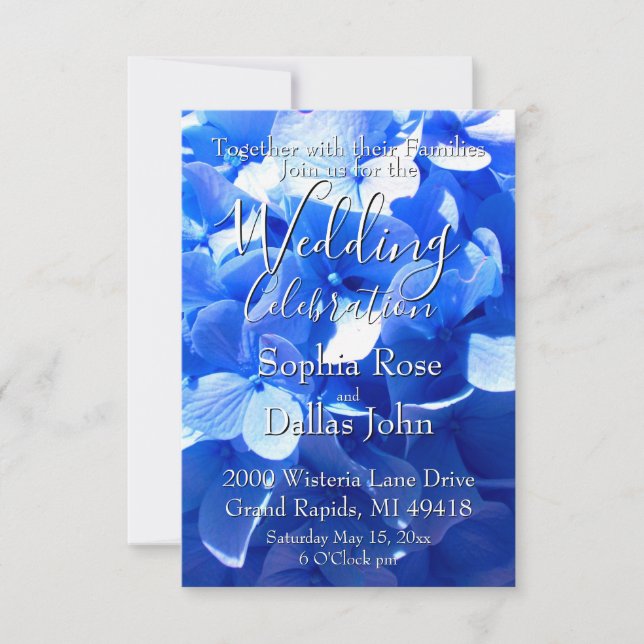 Invitation Cobalt blue floral elegant blue hydrangeas Wedding (Devant)