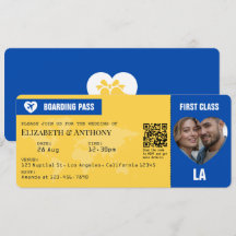 Cobalt Blue & Lemon Yellow Boarding Pass Wedding