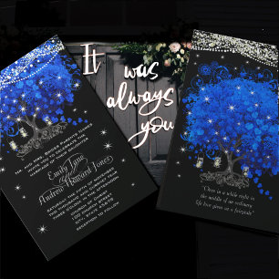 Invitation Cobalt Blue Opulence Heart Leaf Tree Mariage