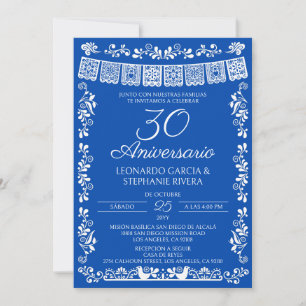 Invitation Cobalt Blue Papel Picado 30e anniversaire