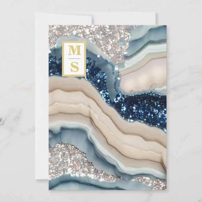 Invitation *~ Cobalt Blue QR Ivory Agate AR66 RSVP Mariage (Devant)